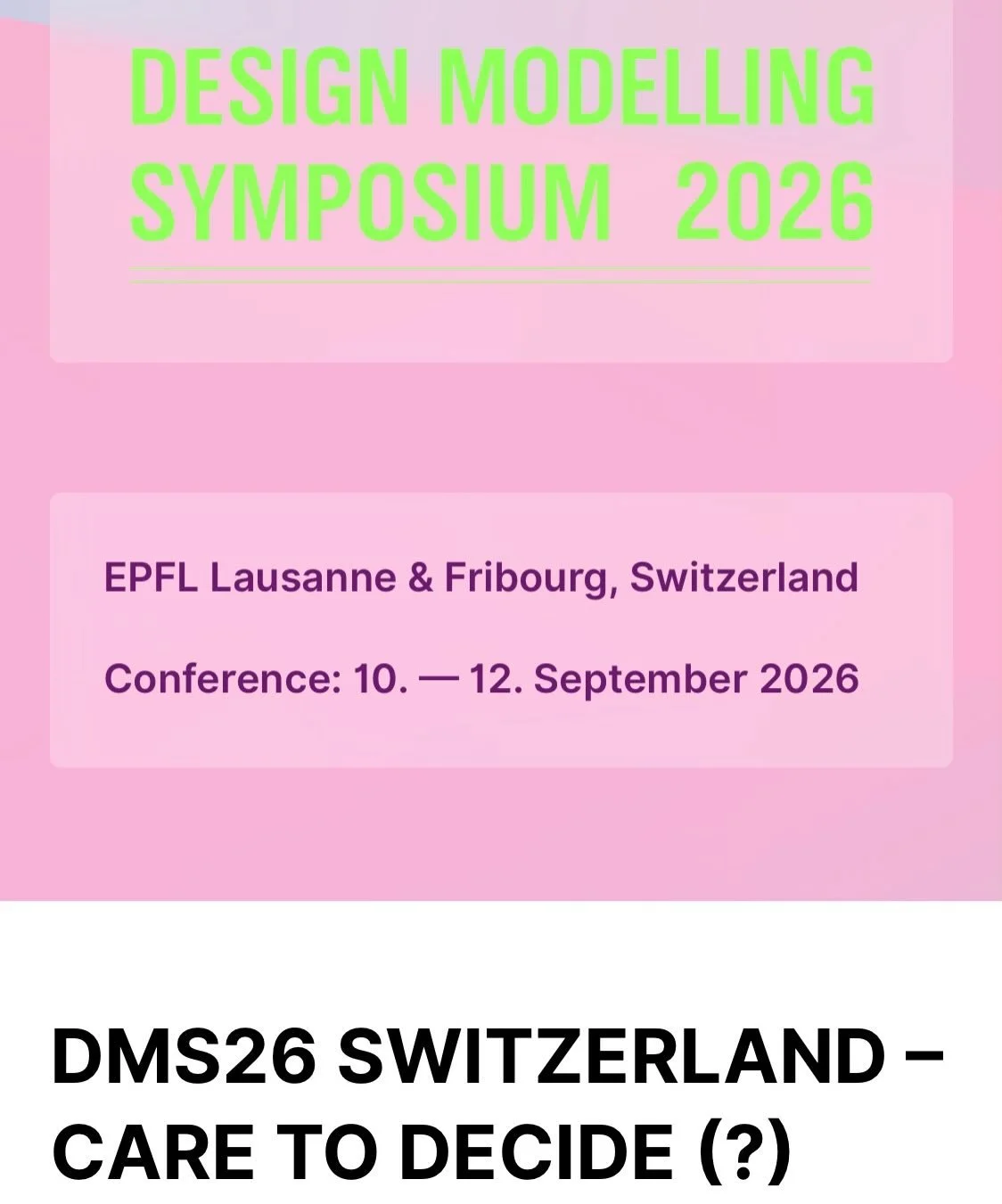 I&rsquo;m honored to deliver a keynote at this year&rsquo;s Design Modelling Symposium hosted by EPFL Lausanne &amp; Fribourg, Switzerland. Thank you Stefana Parascho, founder of @crcl_epfl for the warm invitation. Excellent proceedings! I especially