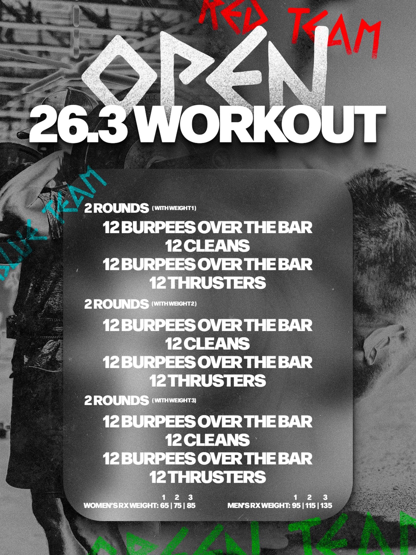 And for the final workout of The Open... we have 26.3⚡️

This week is decades week so dress up as your decade and join us tomorrow at the gym for Friday Night Lights!! See you there!