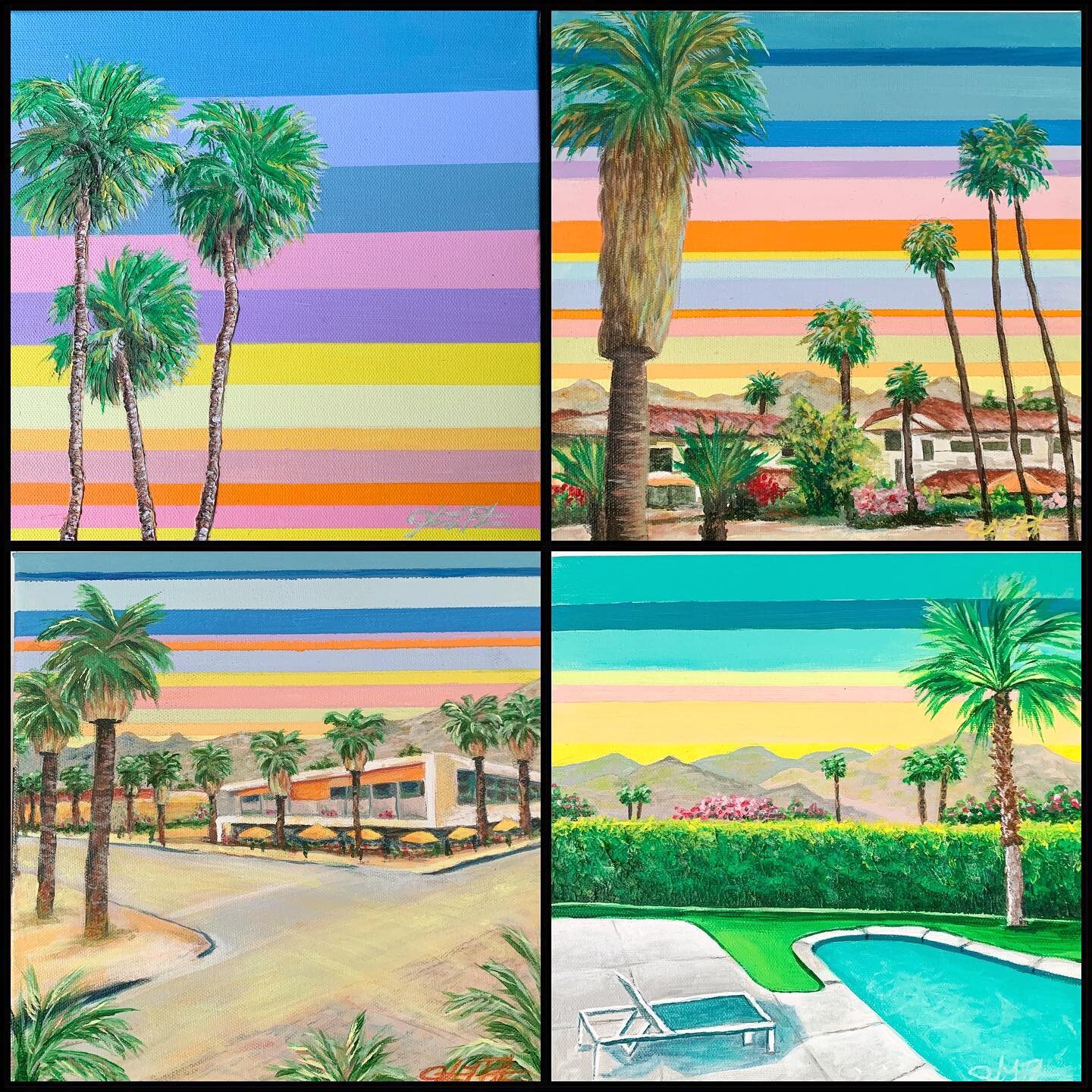 All 4 paintings together. Each is 10x10. Available soon. Enjoy!

www.justinpetersenartwork.com

#seattleartist #palmsprings #palmtrees #acrylicpainting #landscapepainting
