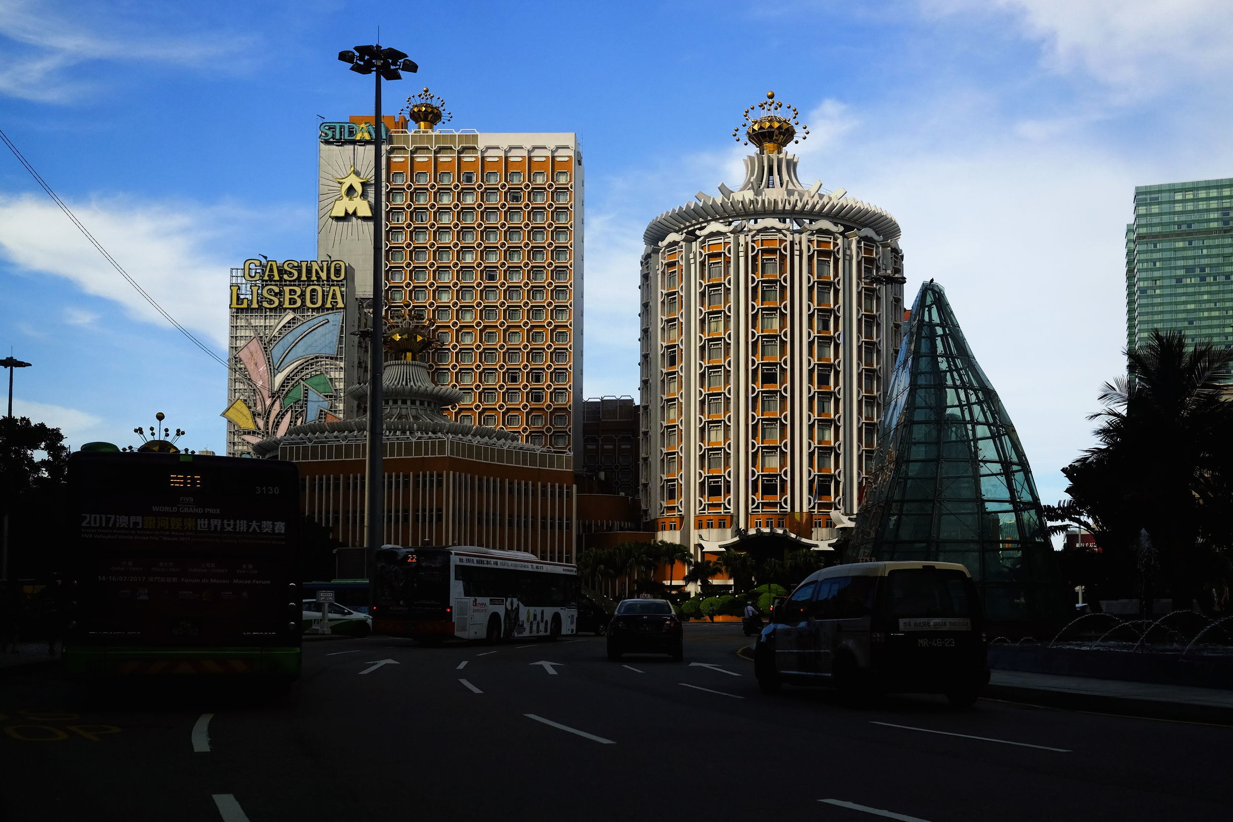  Vehicles travel on a roundabout near Casino Lisboa in Macau, China (Picture taken from the back seat of a taxi) 