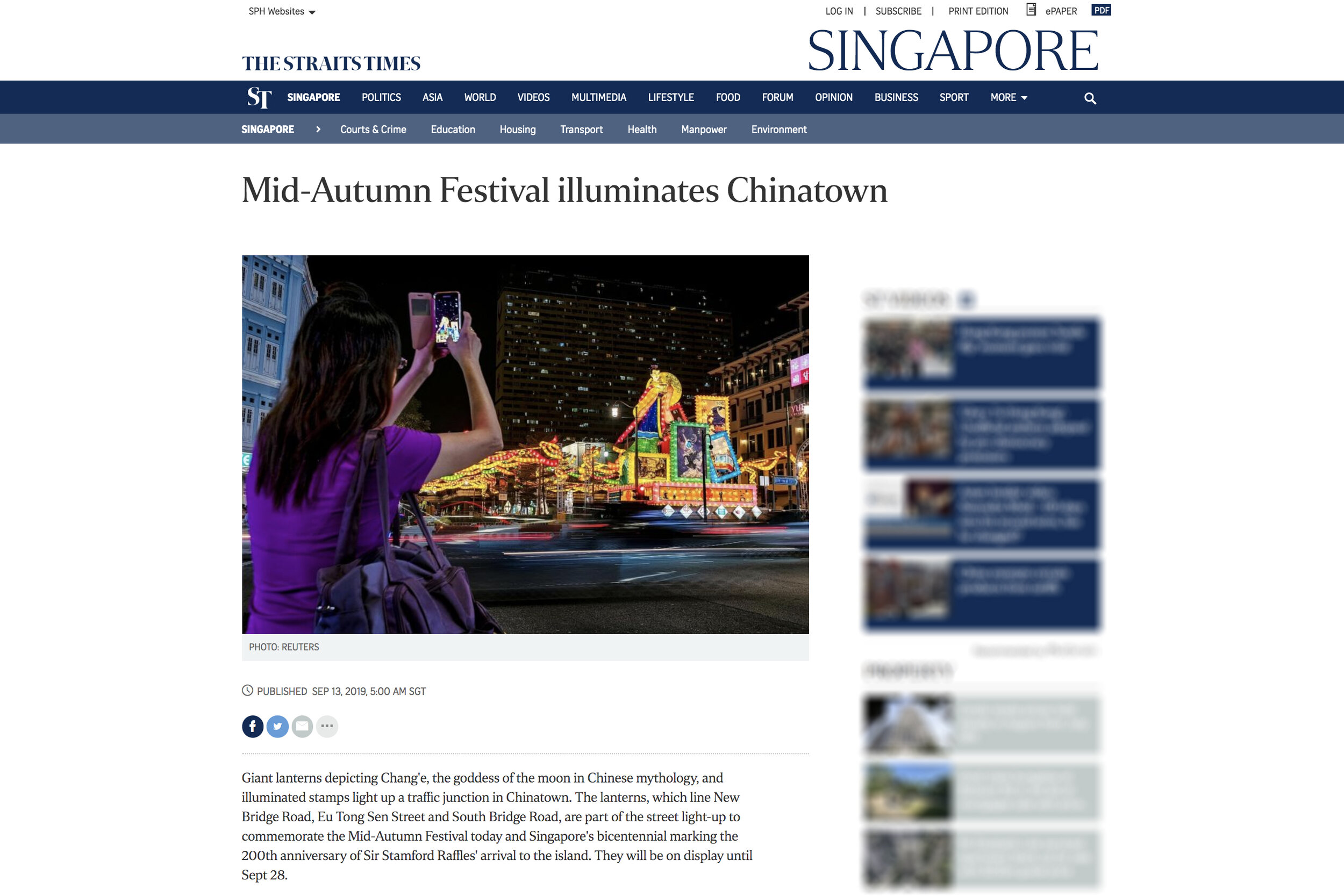  Mid-autumn Festival at Chinatown - Straits Times (Singapore) 