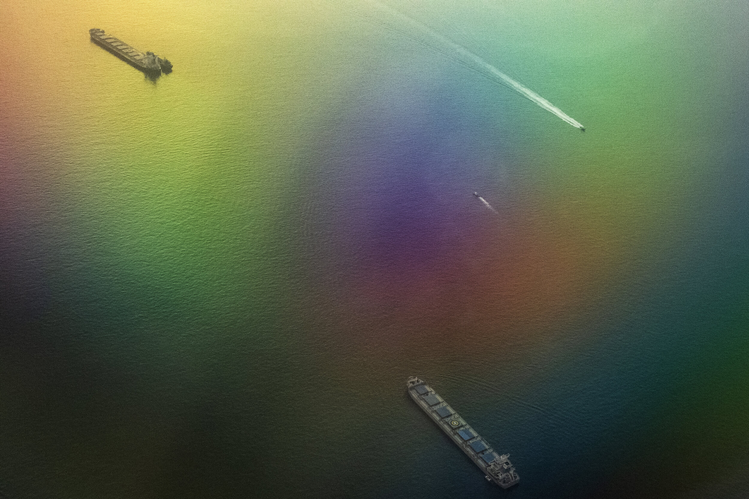  An aerial view of vessels near the Singapore Straits (Taken on an airplane)  
