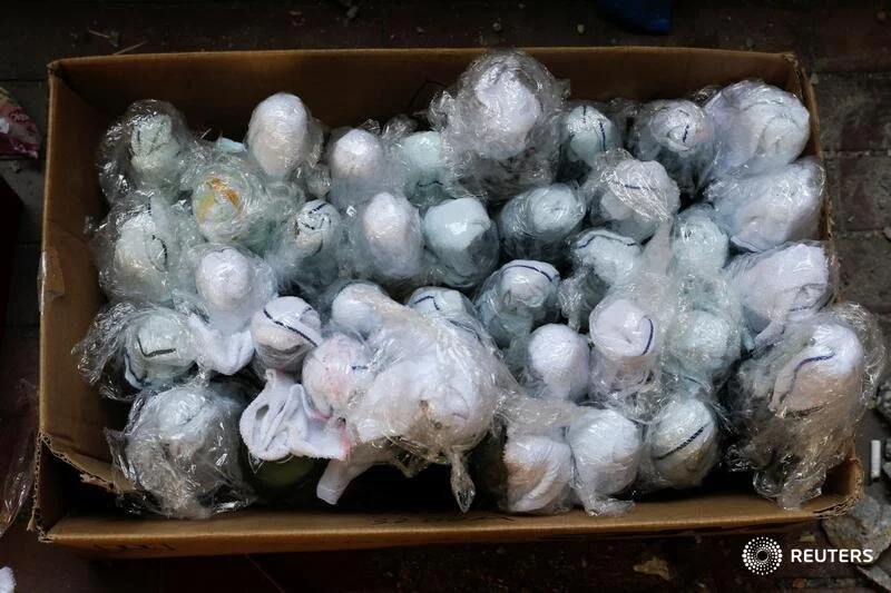  Molotov cocktails are seen in a box during protests at the Polytechnic University in Hong Kong, China, November 16, 2019. REUTERS/Adnan Abidi 