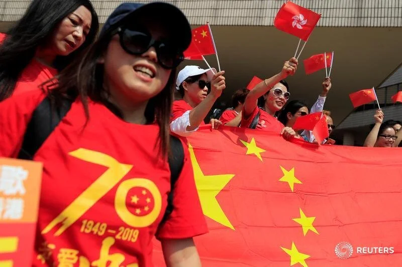  Pro-China supporters attend a rally at the Hong Kong Cultural Centre in Hong Kong, China, September 29, 2019. REUTERS/Jorge Silva 