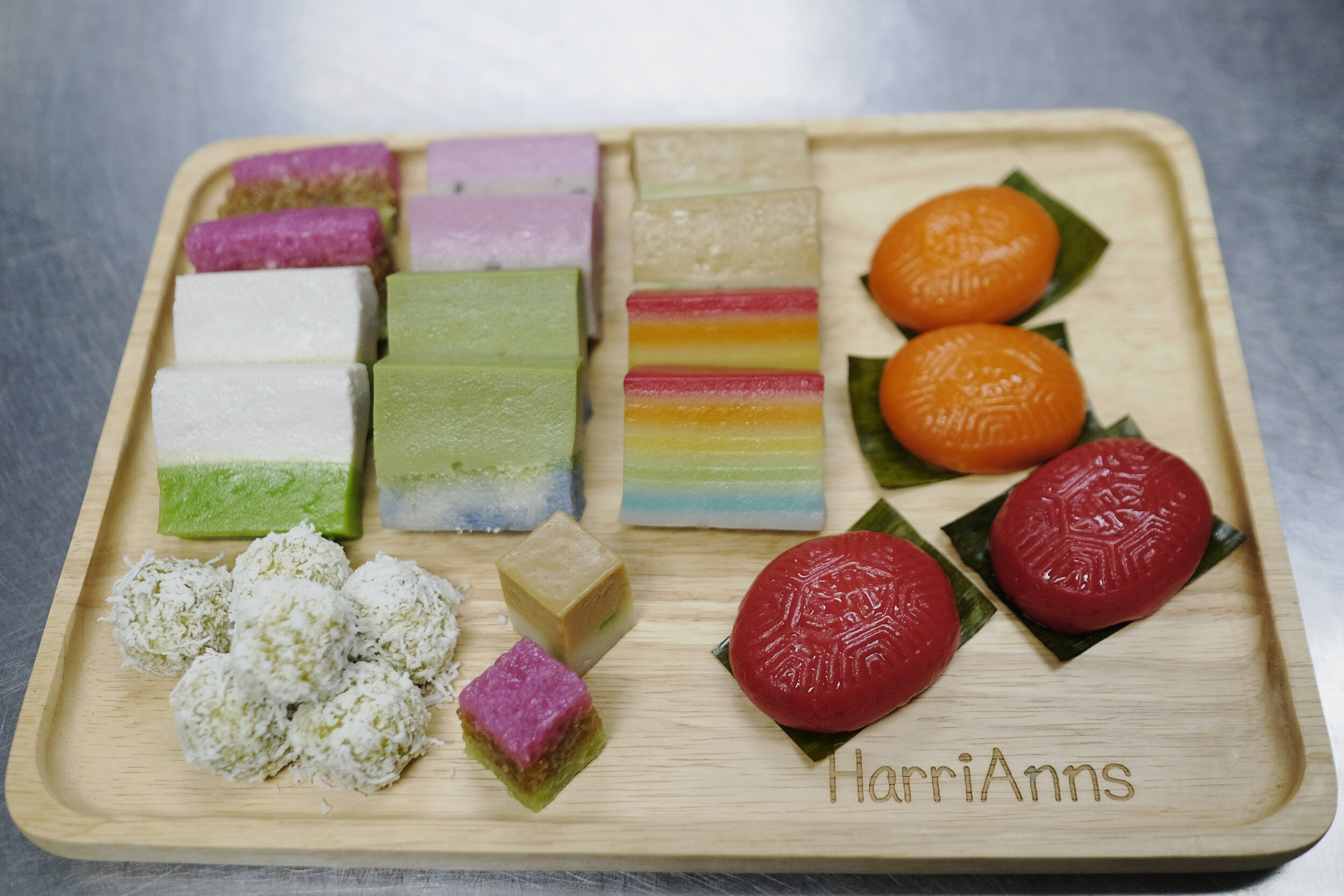  An assortment of Nonya kueh is displayed at the central kitchen of traditional Peranakan confectionery HarriAnns in Singapore April 20, 2018. 