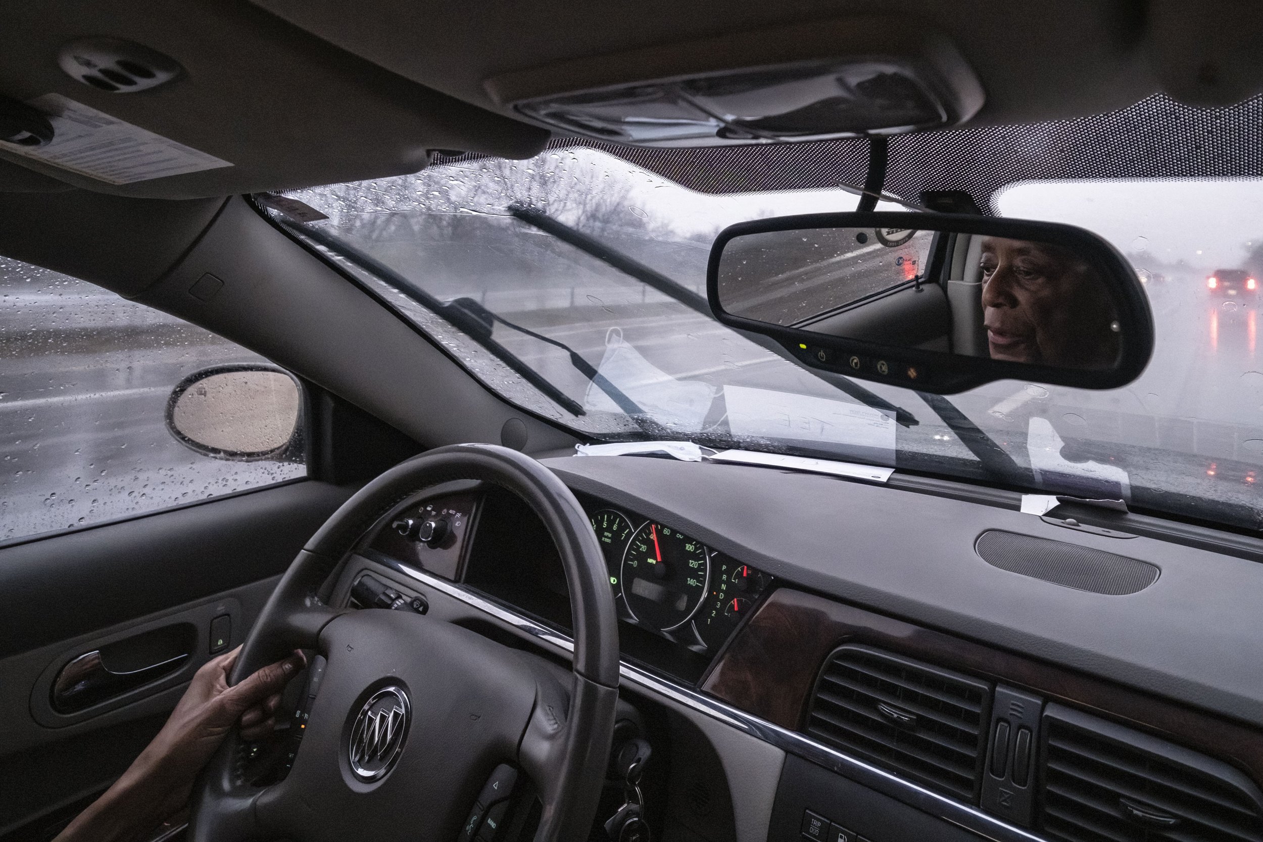  Dr. Tee Ford-Ahmed drives amid rain and windy weather conditions on the U.S. 33 between Lancaster and Columbus, Ohio, to pick up her grandson Demetri Wolfe from John Glenn International Airport, Wednesday April 5, 2023.  