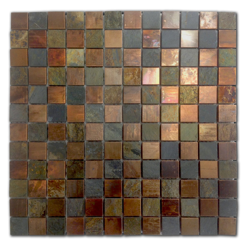 Slate And Copper Square Mosaic Metal Tile Tech