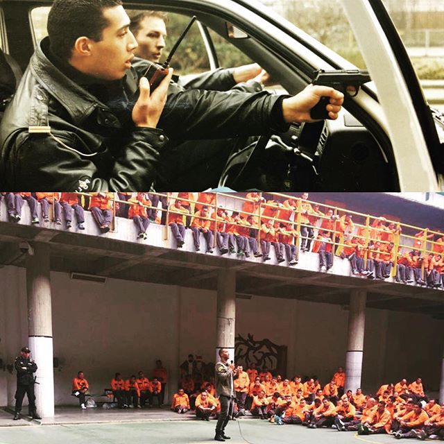 A lot can change over the course of 22 years! 🙉 In the upper section of this photo I&rsquo;m training vehicle procedures at the Dutch Police Academy in 1996, while in the bottom section I&rsquo;m speaking to 300 prison inmates on the power of forgiv