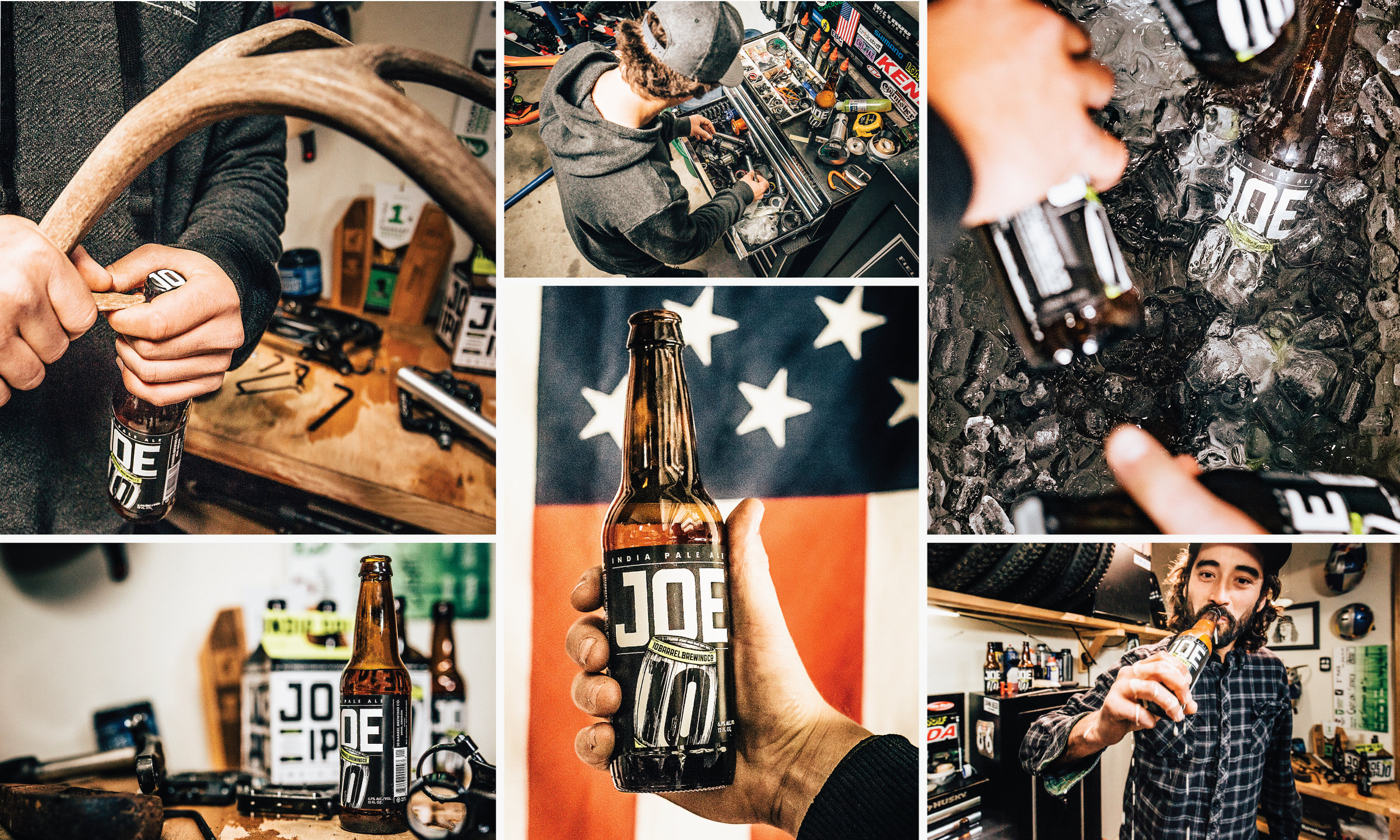 We started where most adventures begin and end—the garage. Whether you're prepping gear for a day on the mountain or unloading after a session, chances are you're cracking a cold one thinking about the day. Or maybe you're just trying to invent new ways to open beers, like mountain bike shredder and 10 Barrel ambassador Carson Storch. 