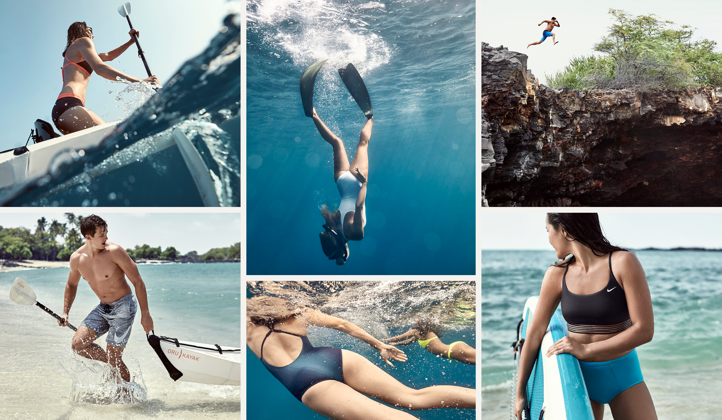 Right from the jump we saw an opportunity to get out of the pool and into adventure. The rising tide of outdoor exploration is not just for campers and hikers—we see this happening both on and in the water too. This escape from lap lanes to open water is the heart of our campaign and consumer.