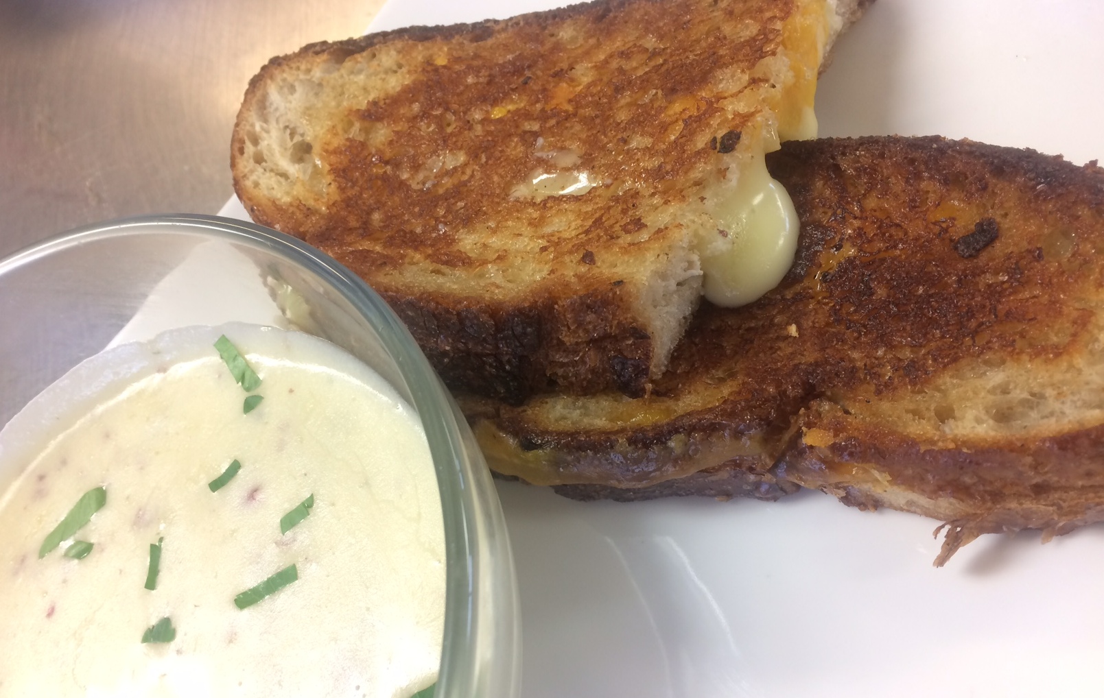 Homemade Creamy Potato Soup with Grilled Cheese Sandwich