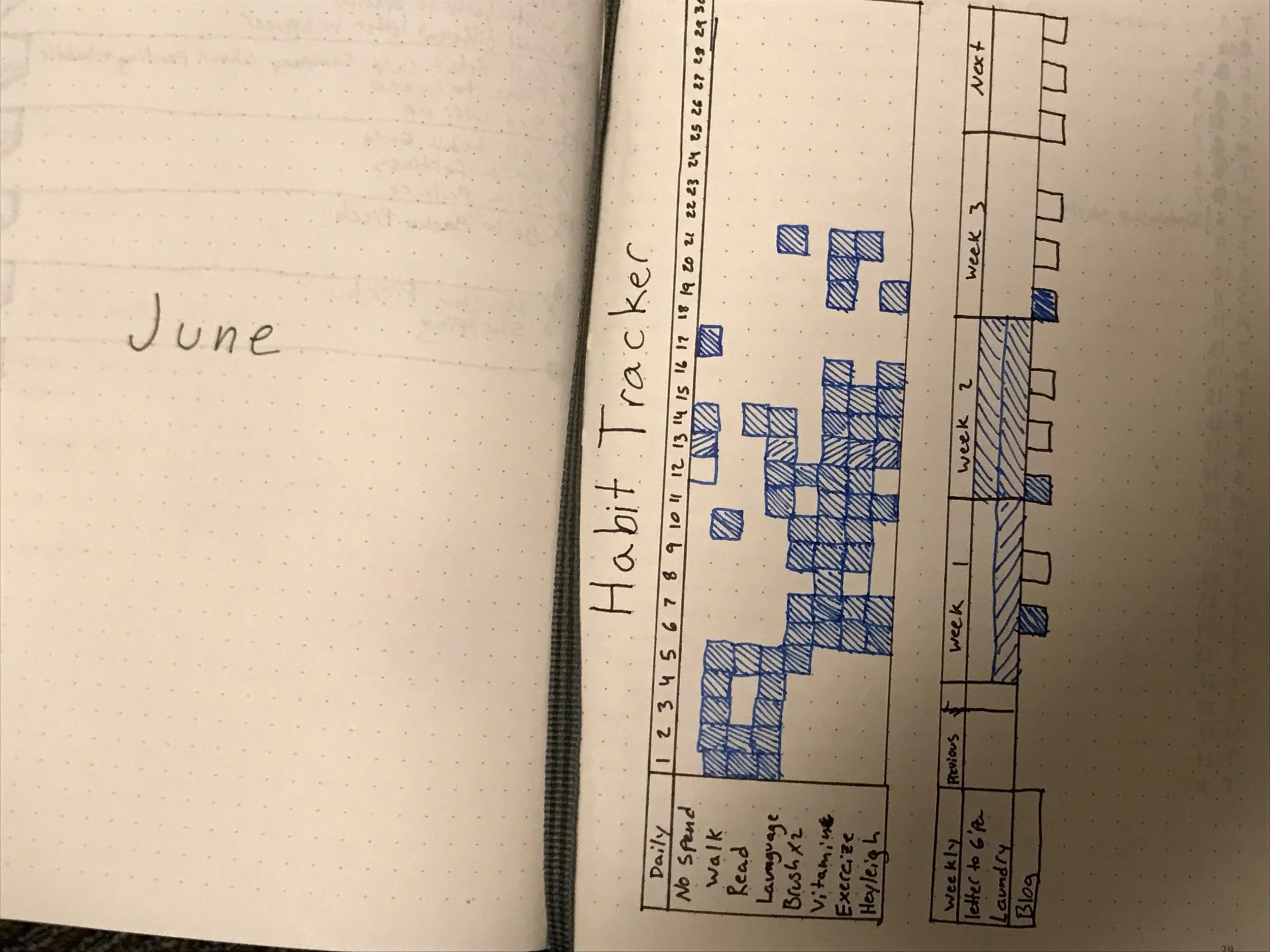 Habit trackers are pretty common, but you can put anything you want on the monthly spread