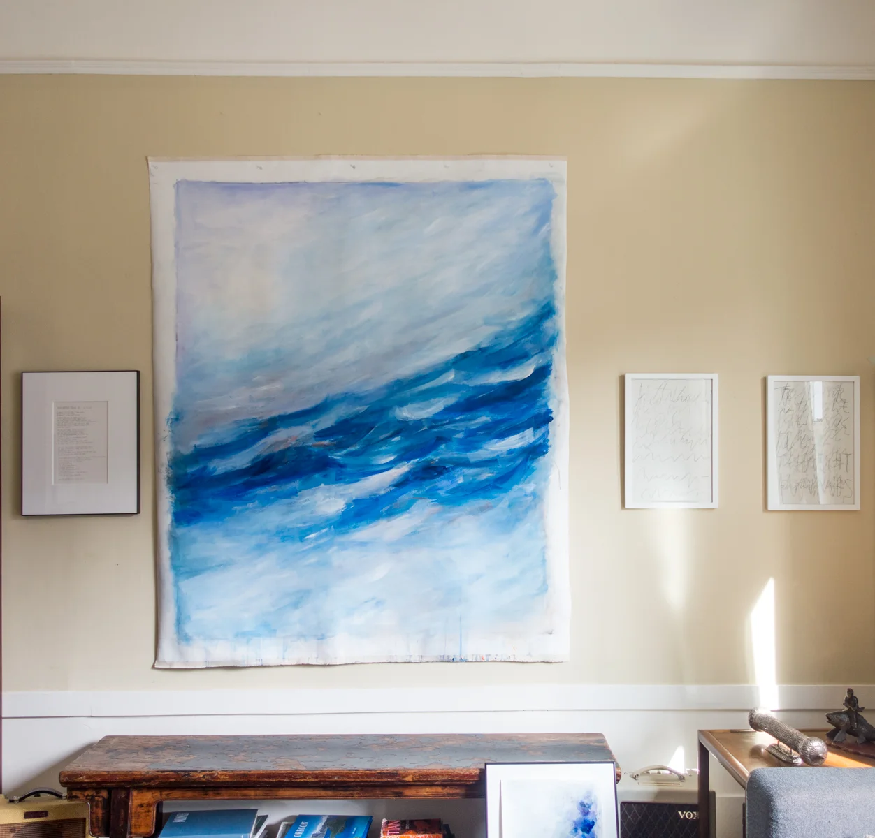 Blue Painting I, 2016; No Thought But Ours II & III, 2011
