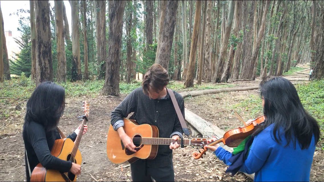 What could be more joyful than carrying our musical instruments into the woods and singing to the trees next to Andy Goldsworthy's Wood Line ?