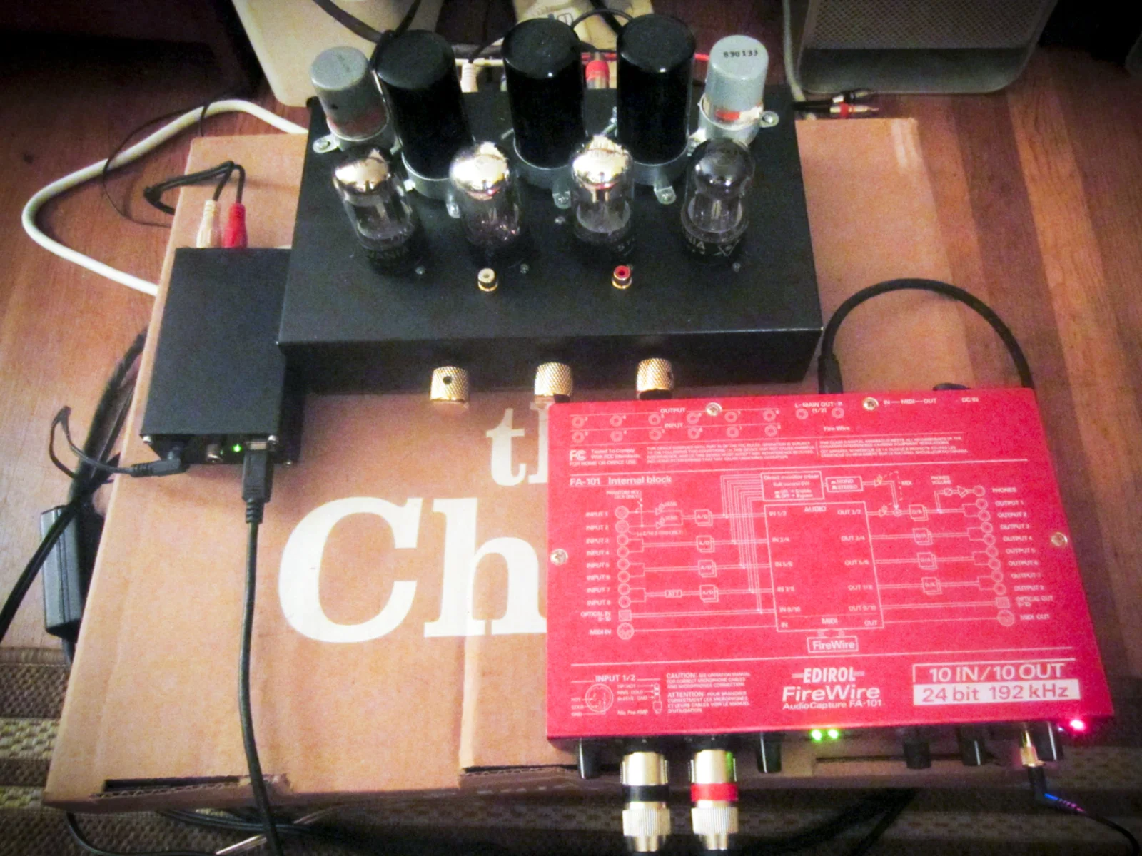 Figure 6: DAC, preamp, Edirol on top of box containing the power supply