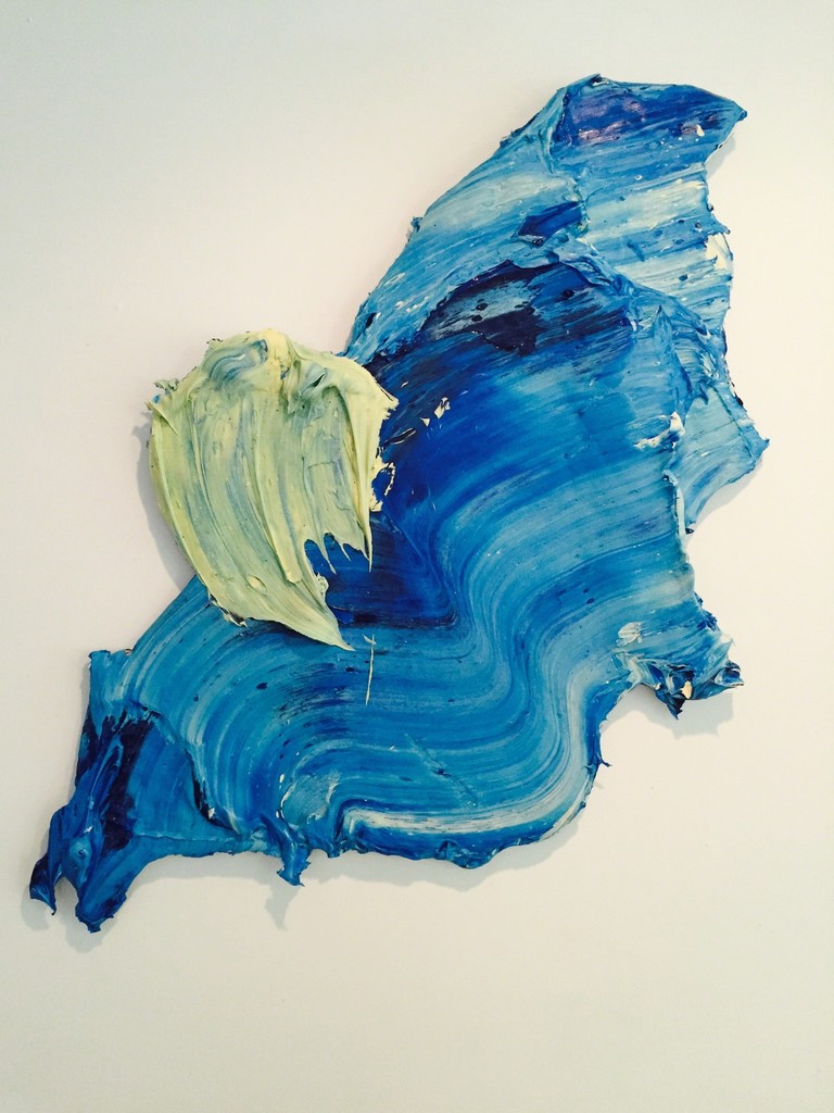 Thaypan , 2016, Polymer and pigment mounted on aluminum, 80 × 45 × 3 in, 203.2 × 114.3 × 7.6 cm.