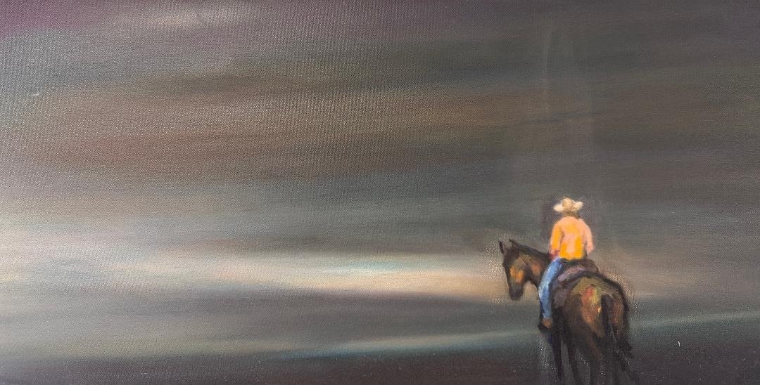 Cowgirl in an Orange Shirt  12x36 