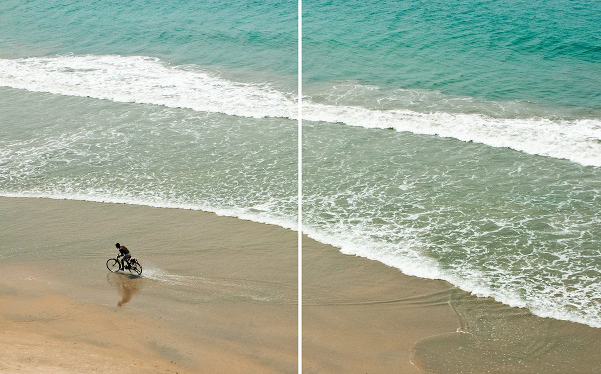 travel photography editorial fitness bicycle ocean india kerala sea
