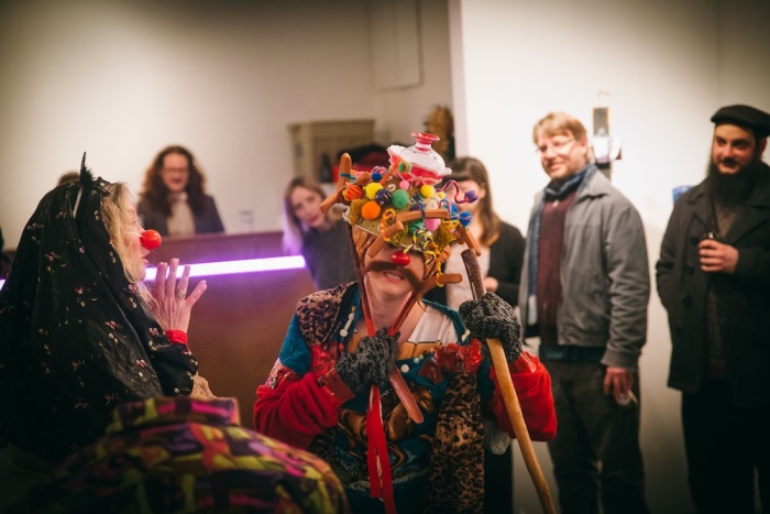 Sacred Mixture, Wiener Shaman performance at Eastern Edge Gallery 2016, with Bernardine Stapleton and Vanessa Cardoso Whelan. Photo by Knoah Bender. 