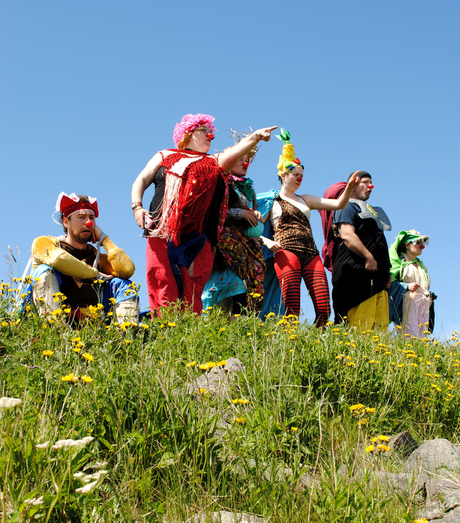  Final day of Clown through Mask training, picnic on Signal Hill. Fruithead and the gang spotted whales! Photo by Elling Lien.&nbsp; 