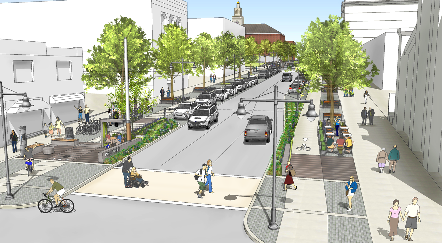 View of Main Street from Pine, looking toward City Hall (click for larger image)