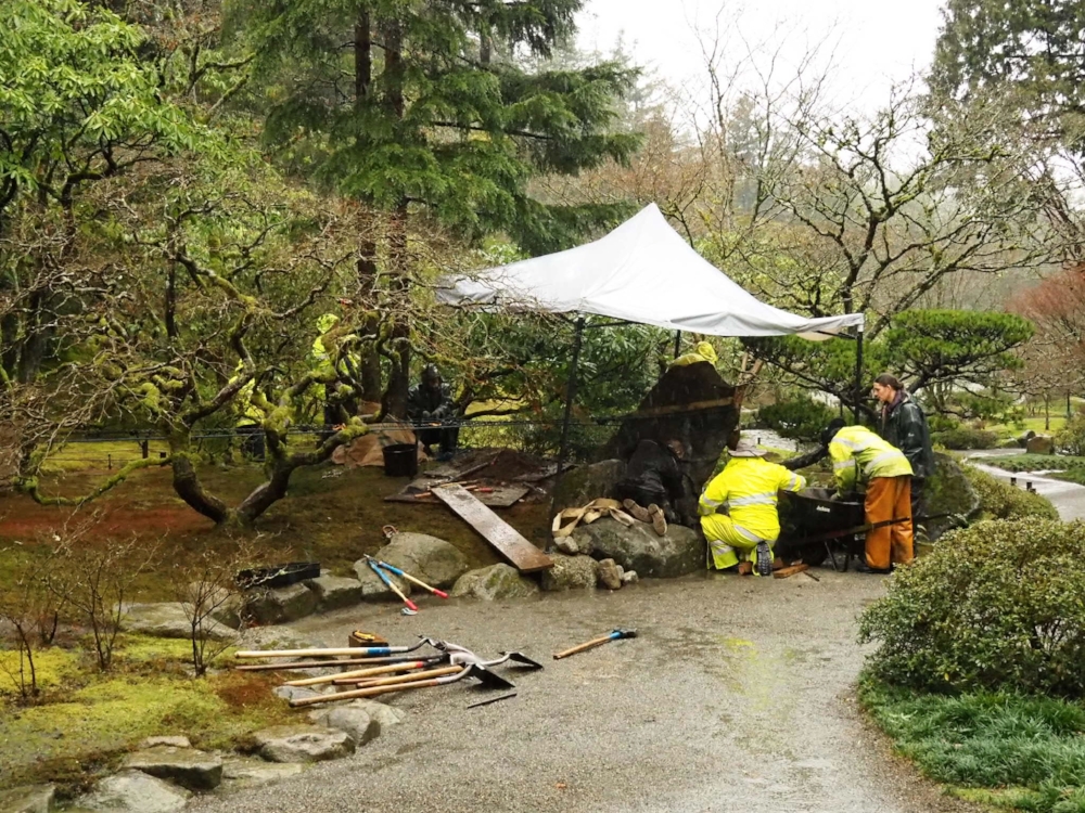 The stone groupings are being prepared to move.
