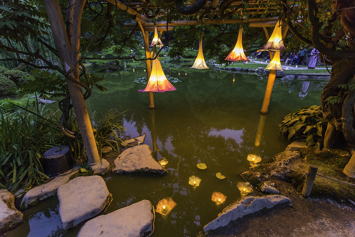 "Asagao / Morning Glory" by Yuri Kinoshita was installed under the wisteria arbor with a help of Senior Gardener, Pete Putnicki (Photo by SlickPix Photography)
