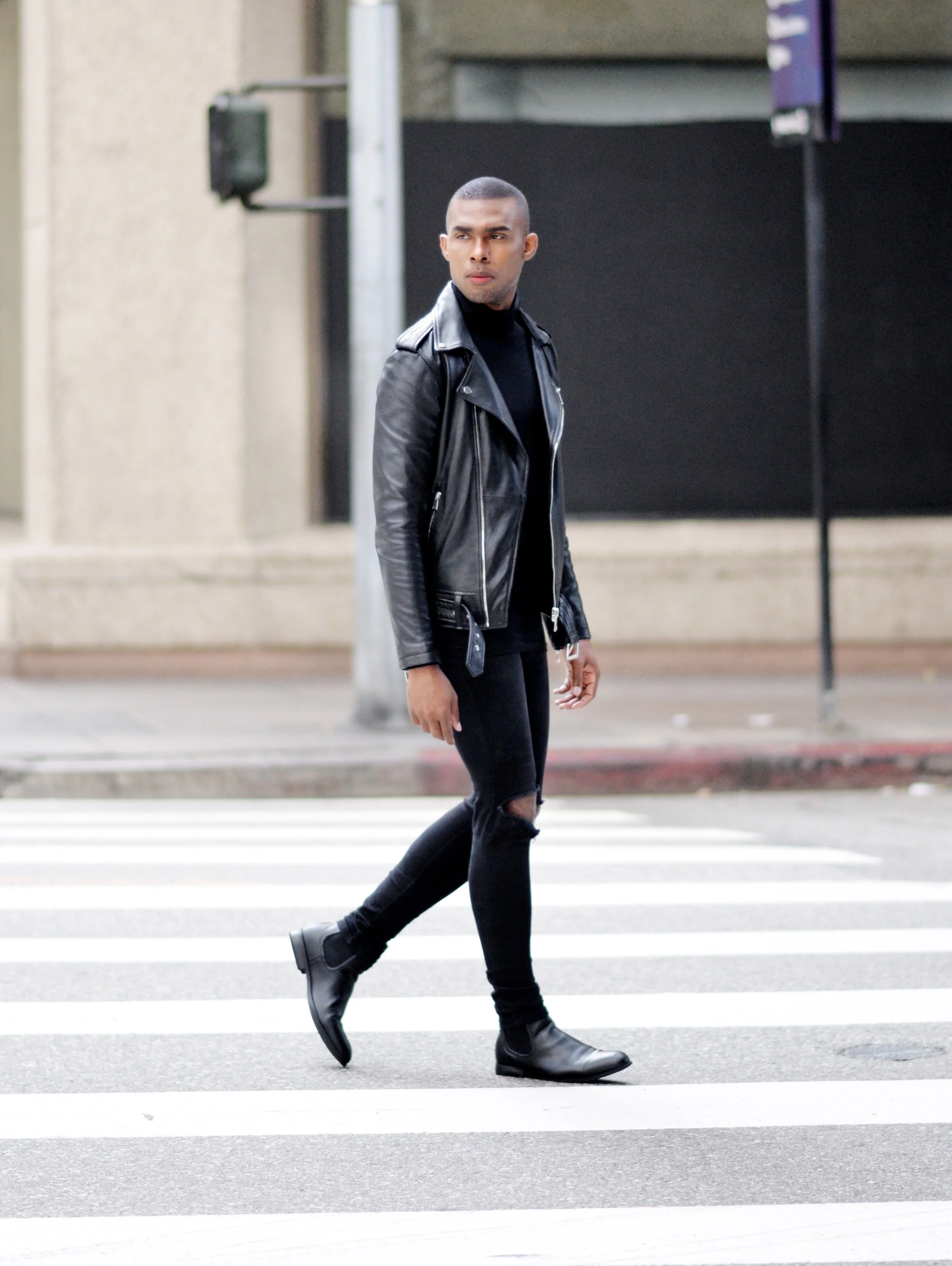 black jeans leather jacket