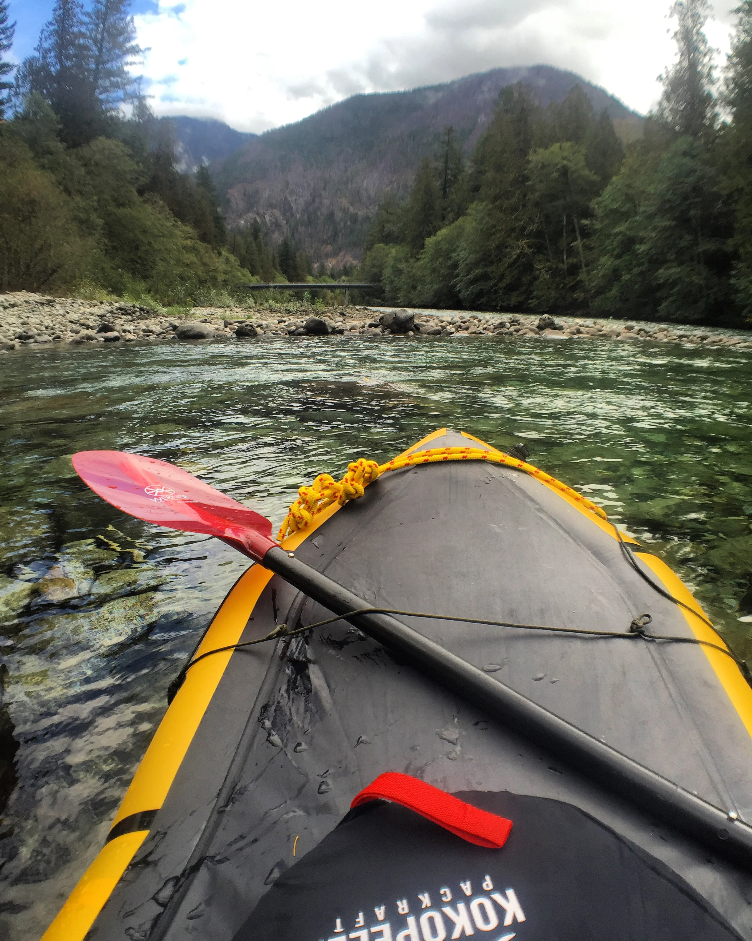The Skagit/Goodell confluence, looking up at the bridge to the North Cascades National Park visitors center.