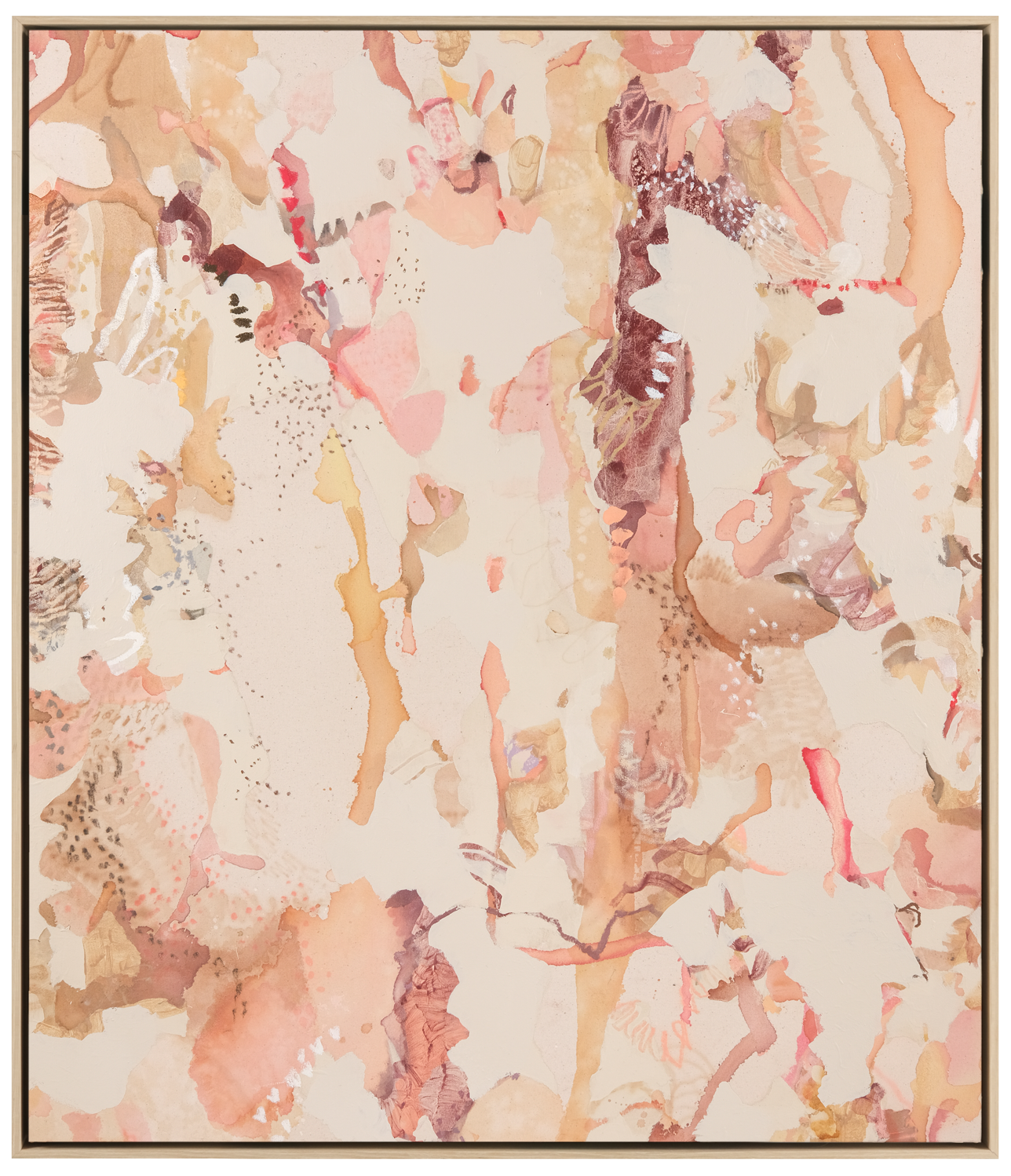 abstract painting with pink, yellow, peach