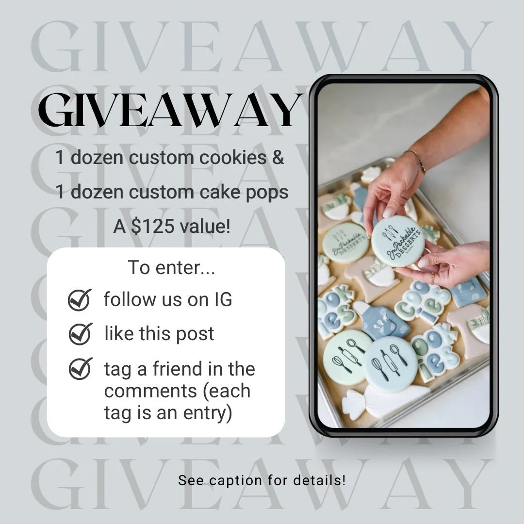 🎉 GIVEAWAY TIME 🎉

To celebrate my first week of being a full time home baker, I&rsquo;m giving away:
✨ 1 dozen custom cookies
✨ 1 dozen custom cake pops

Perfect for your next celebration or just because 🍪

How to enter:

1. Follow this account
2