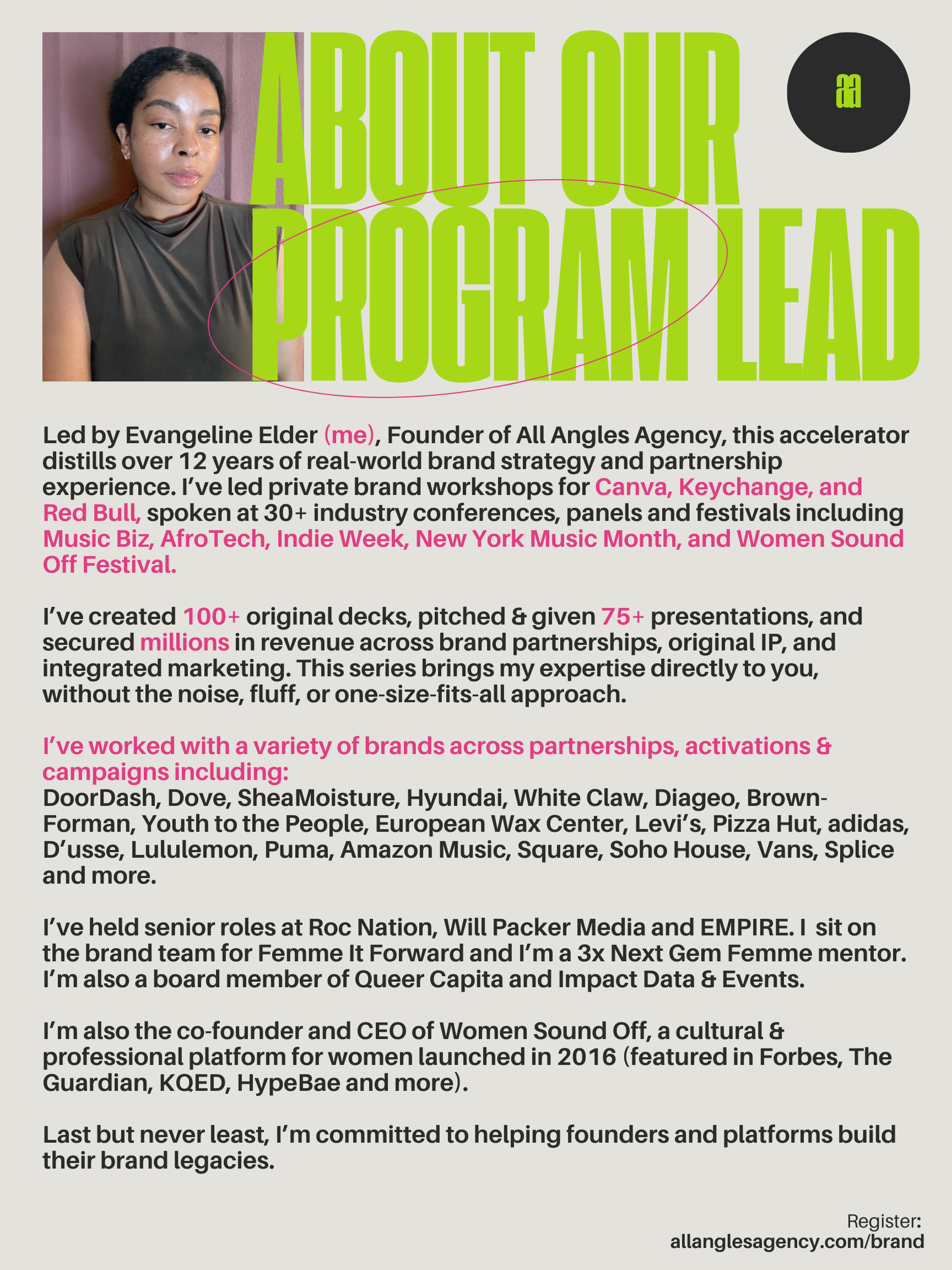 evangeline elder founder of all angles agency bio