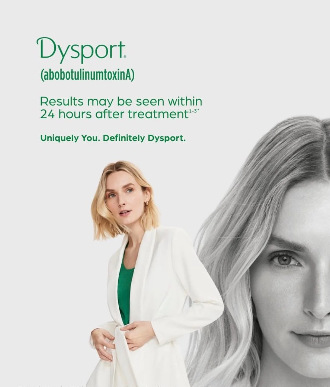 Seeing results in just 1 day? That&rsquo;s the Dysport difference.
Subtle, smooth, and fast&mdash;because waiting is overrated.

Book your appointment today and see the difference for yourself.