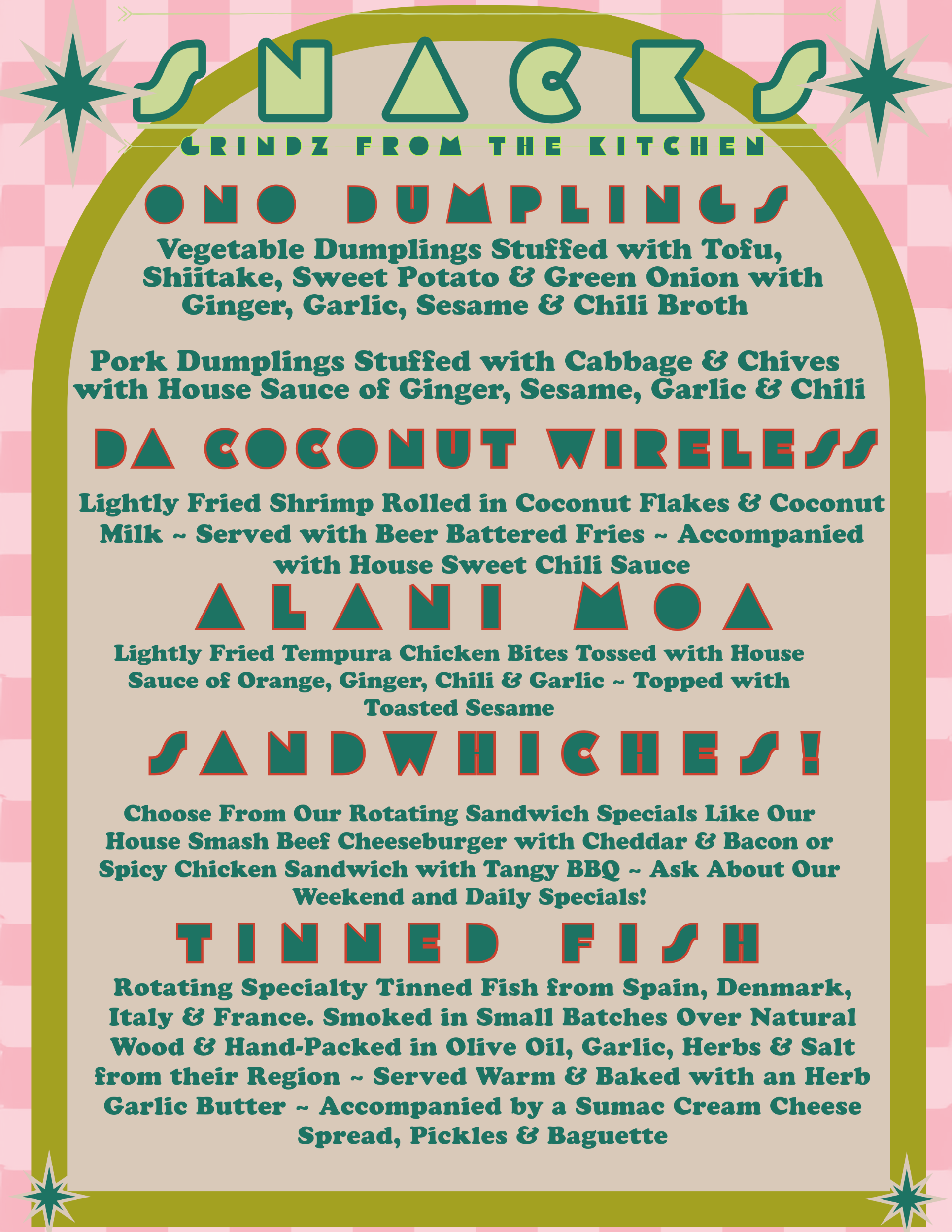 Snacks Menu