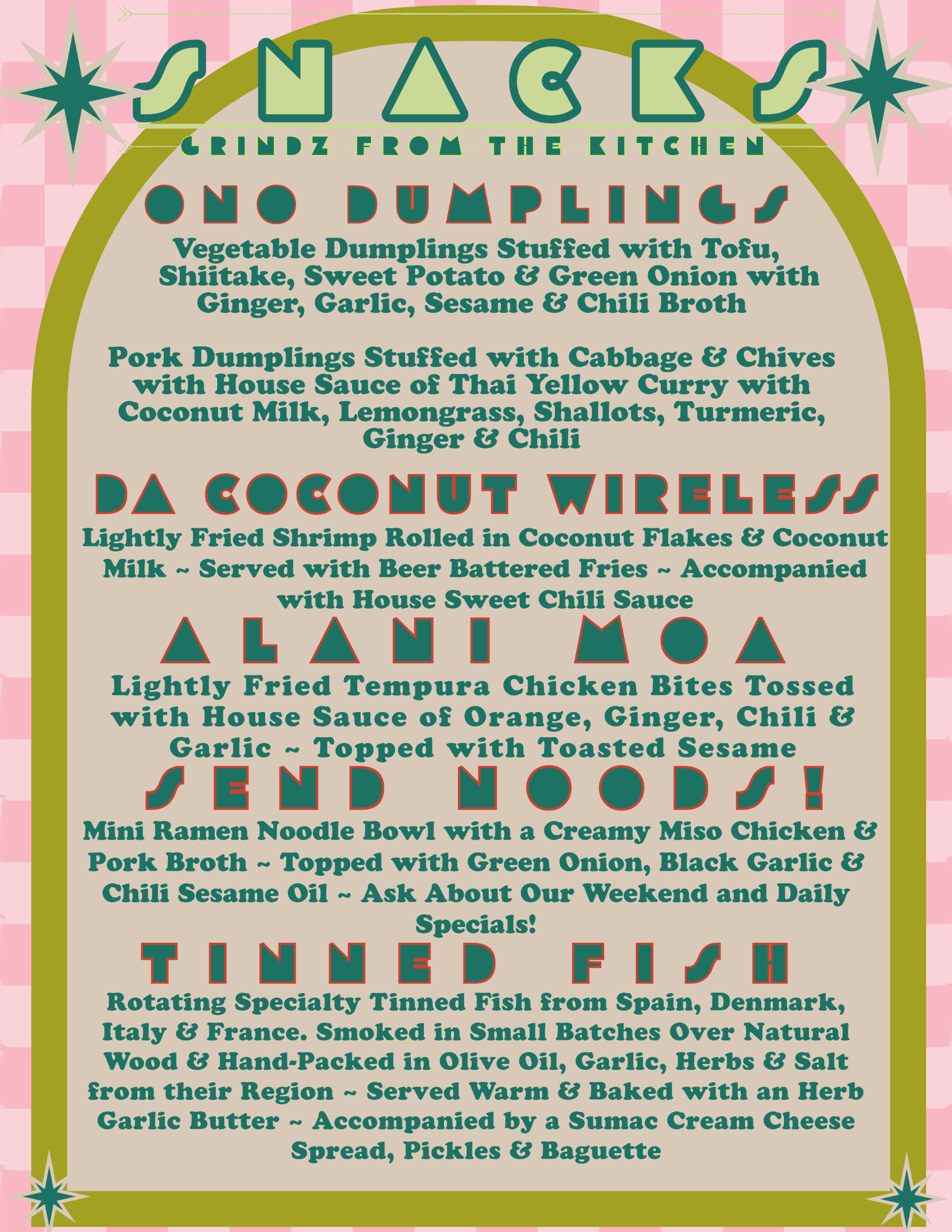 Snacks Menu