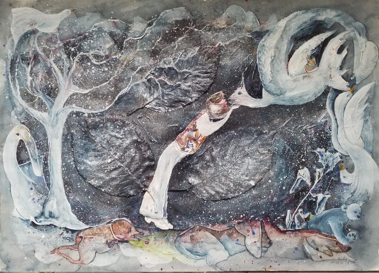 “The Peace Maker”, by Nathaly Leaves and acrylics