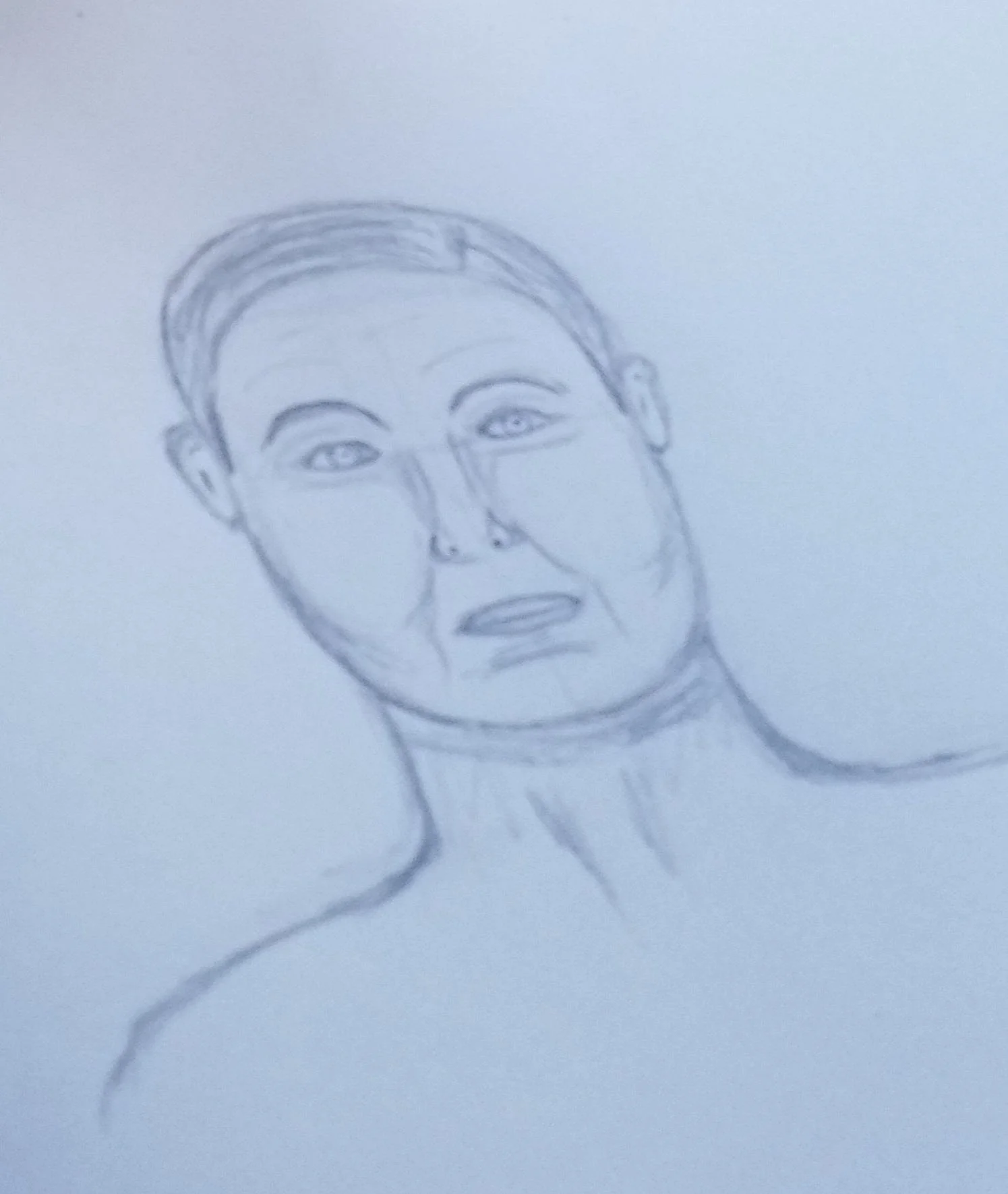 drawing of a male portrait from a clay study.