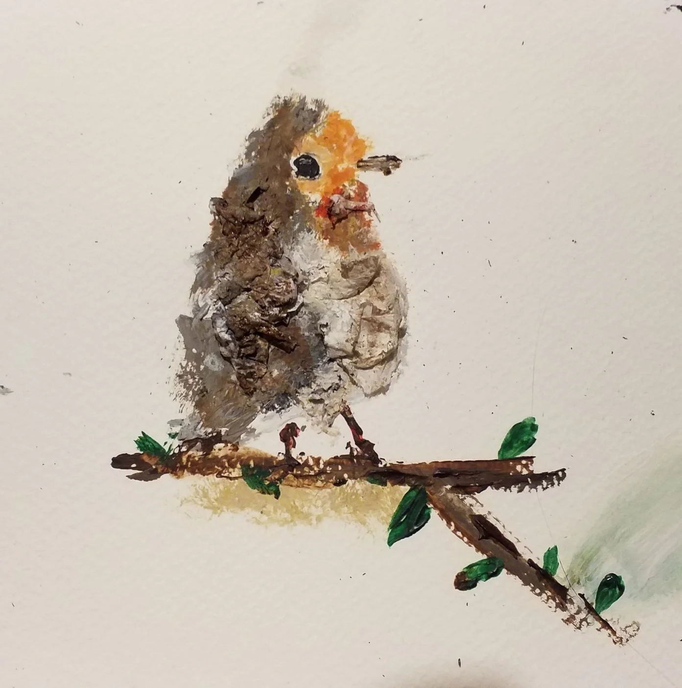 Robin painted in acrylic and feathers built with tissue paper