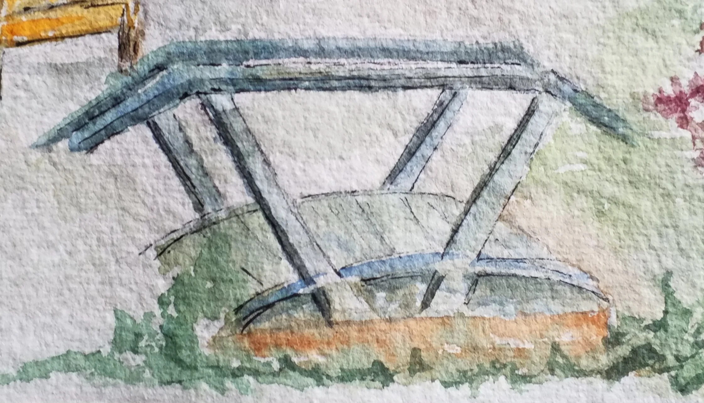 waqtercolour illustration of a wooden bridge by Nathaly