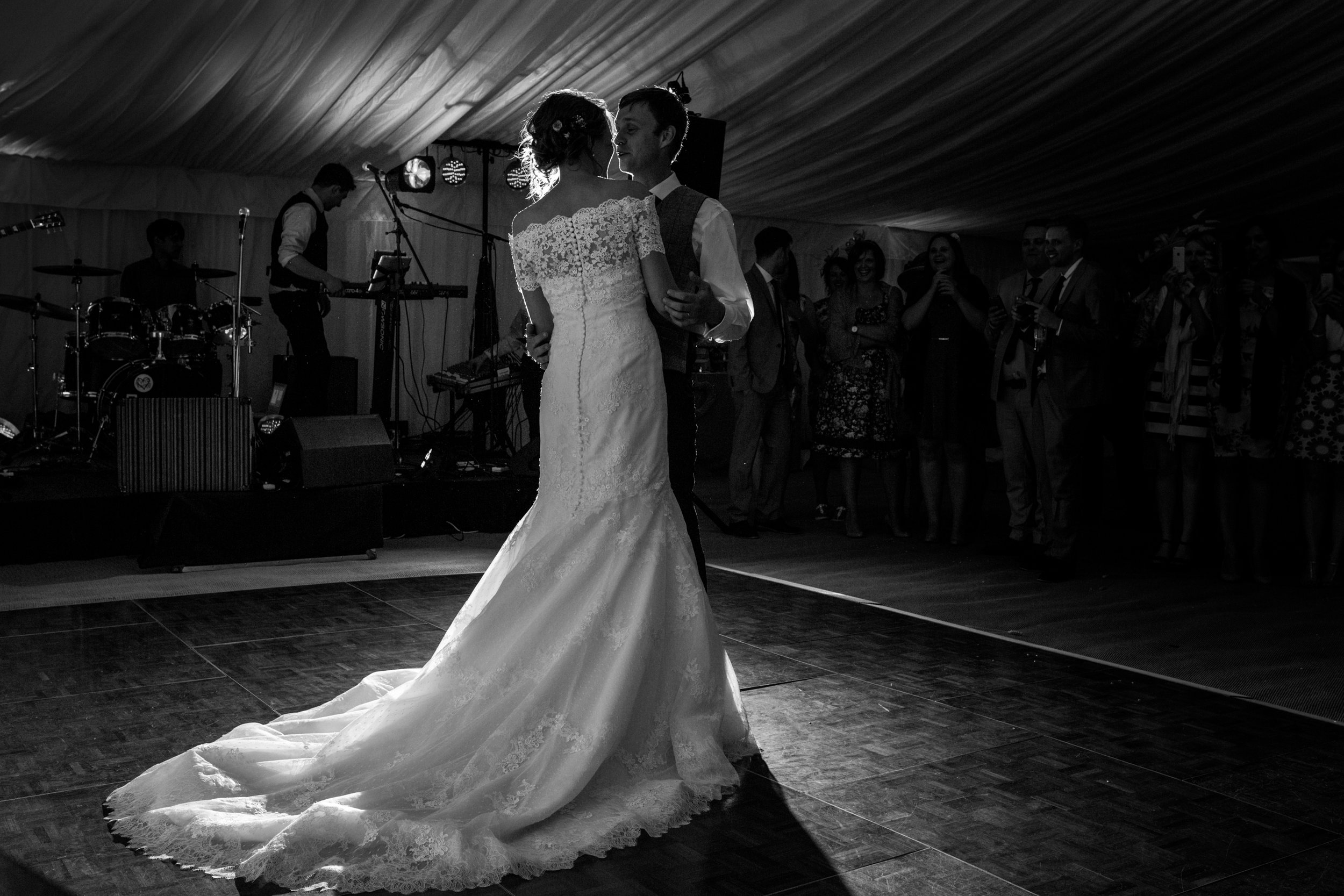 First dance, black and white documentary wedding photography