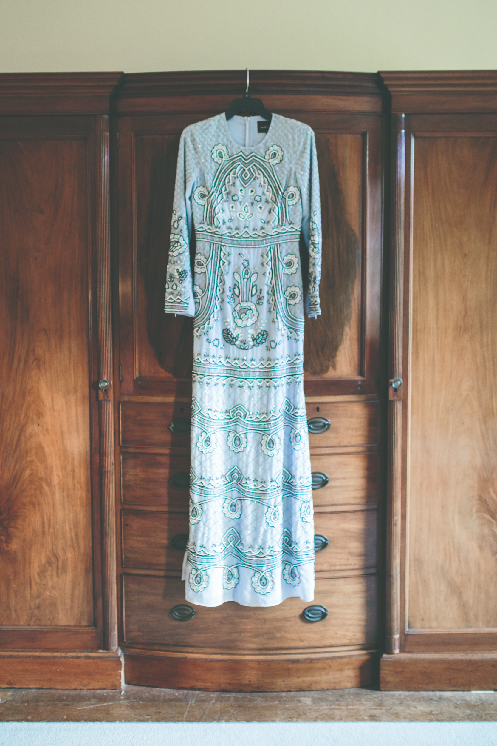 Grey beaded winter wedding dress