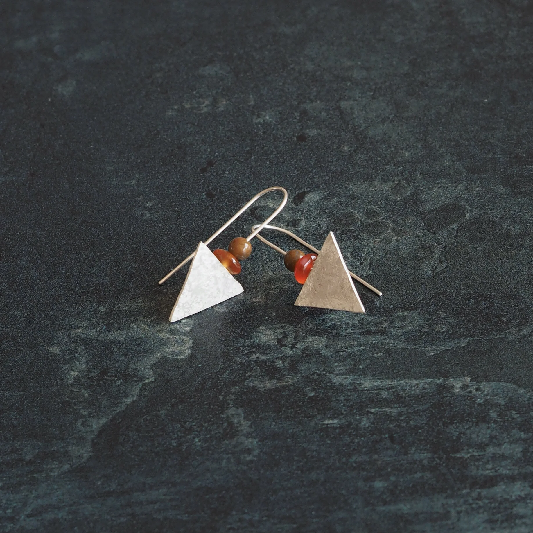 Sterling Silver Triangles with Carnelian and Agate Beads - £40.JPG