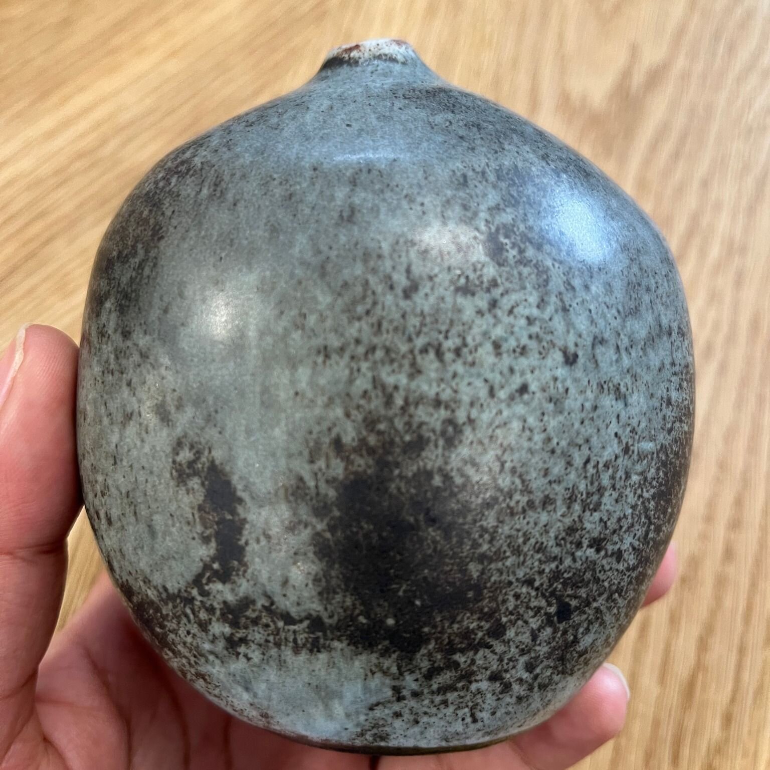 Behind the scenes at the CSC: 
While moving pots for a researcher I came across this little gem. 

It is a small thrown bottle by Michael Casson form the 50s with a wood ash glaze. This piece had been purchased by esteemed gallerist and author Muriel