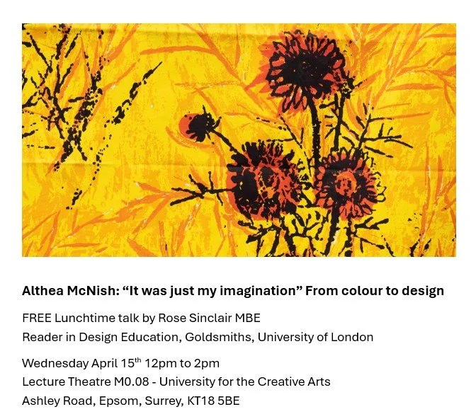 The work of Althea McNish is instantly recognisable for its sheer brilliance in the use of colour. But it goes far beyond that, with each design also telling a story, whether linked to her homeland of Trinidad or floral decorations or even the simple