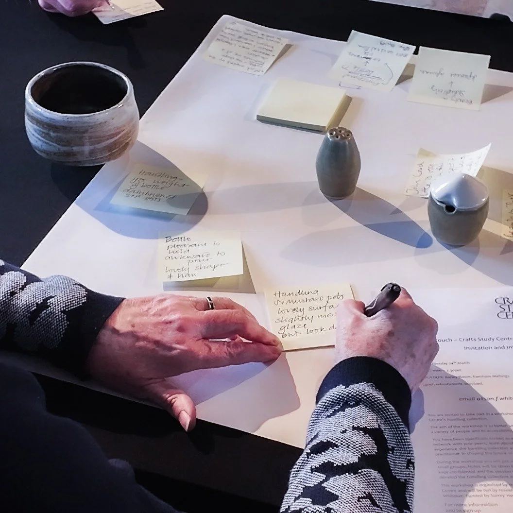 Please Touch!

This week we held the second of three workshops engaging Farnham communities with the Crafts Study Centre's Handling Collection. We worked with @creative__response to explore what ideas arose from handling the work with a view to devel