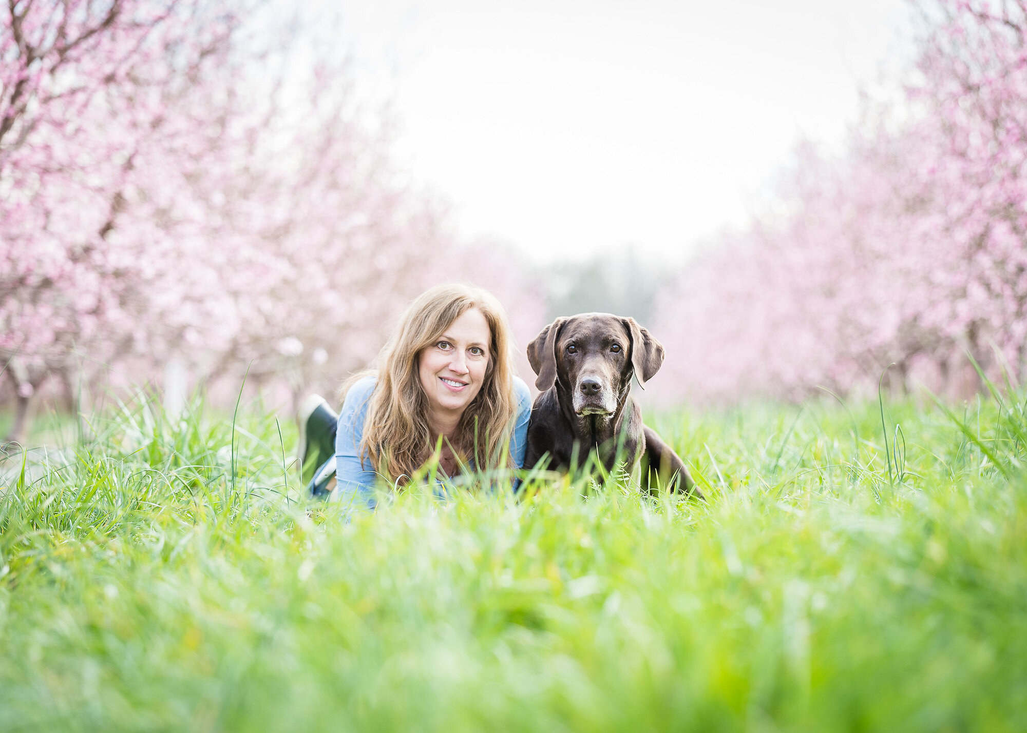 family portrait in peach trees