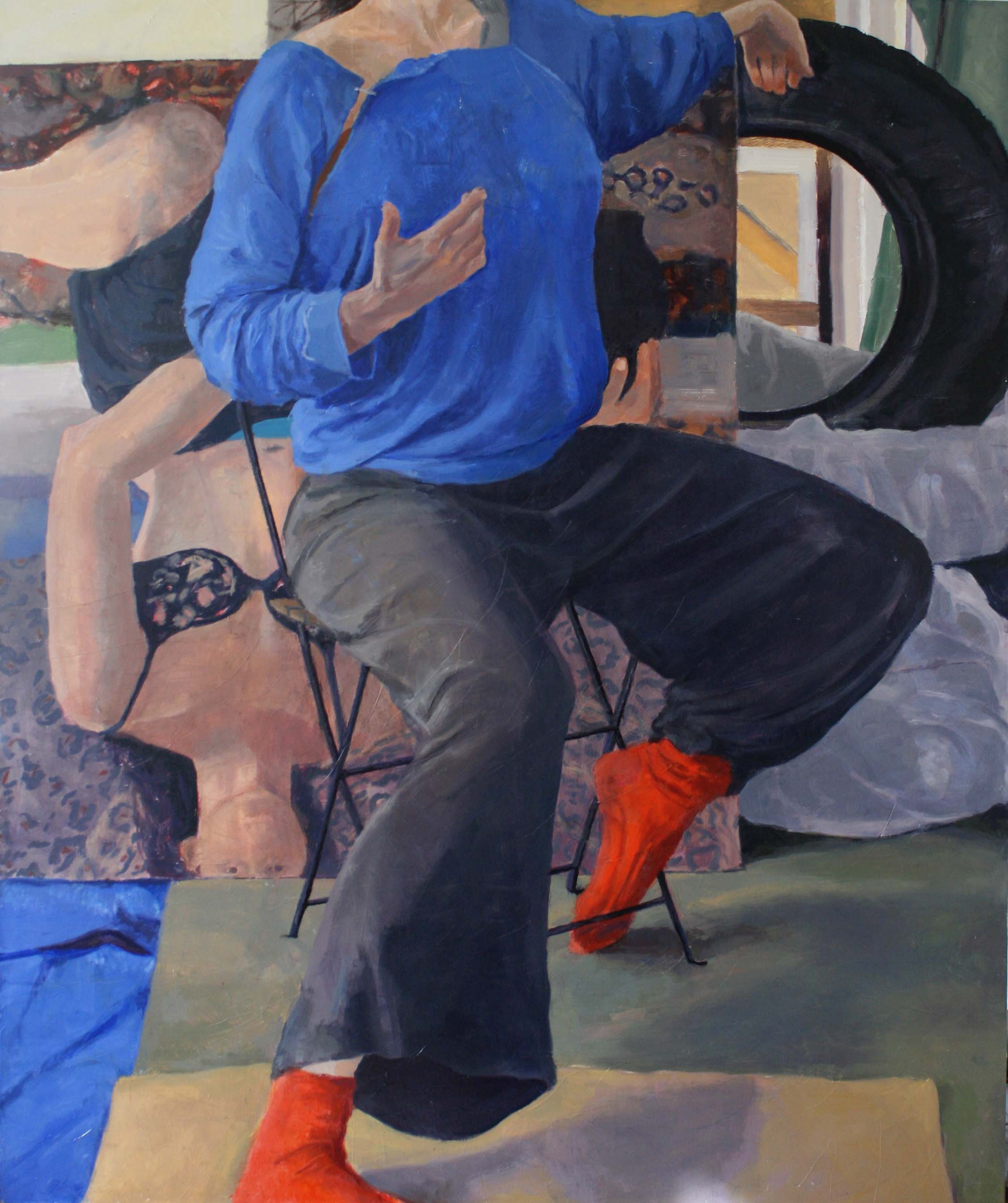    Orange Socks, Car Tire , 2013. Oil on canvas, 50 x 50"  