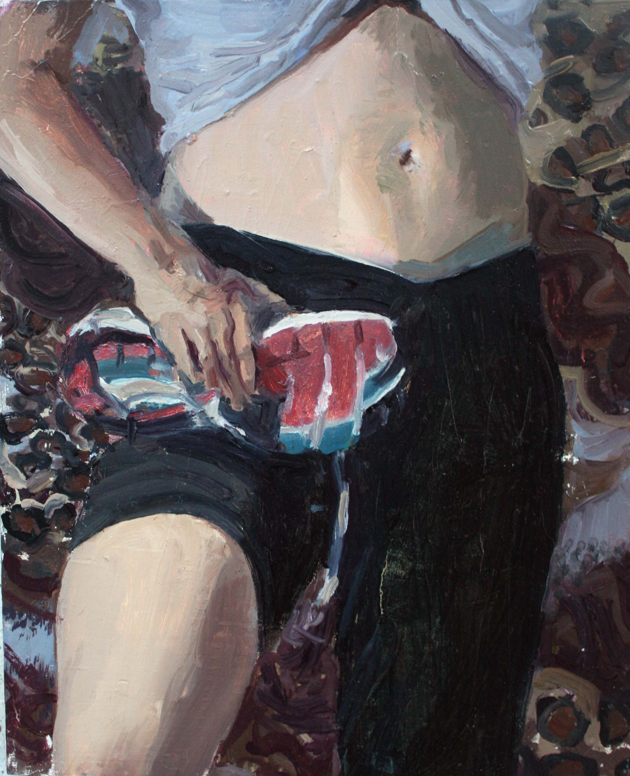   Shoe Thrower , 2013. Oil on muslin mounted on board, 20 x 16" 