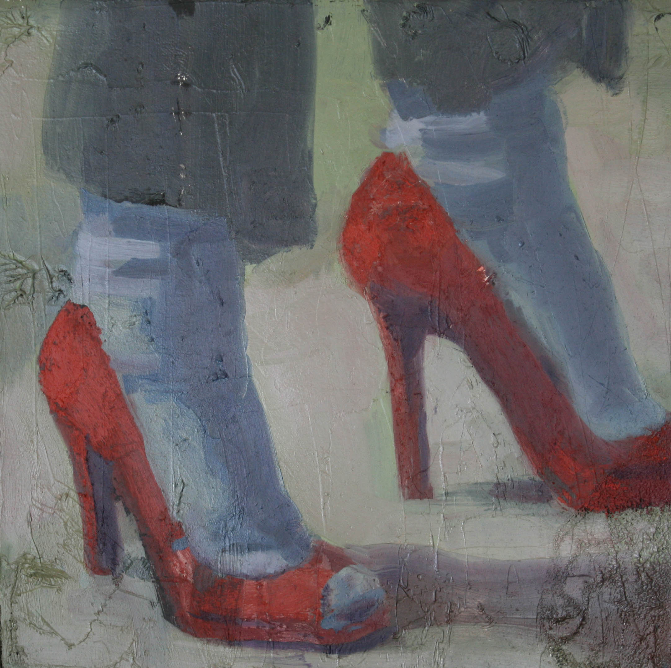   Red Heels, Blue Slouch Socks , 2013. Oil on canvas, 12 x 12" 