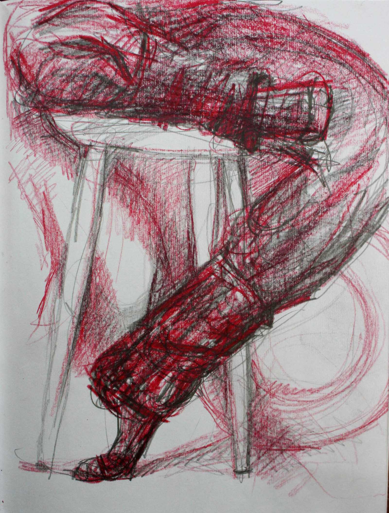   Red Legs II , 2014. Graphite and wax crayon on paper, 14 x 11" 